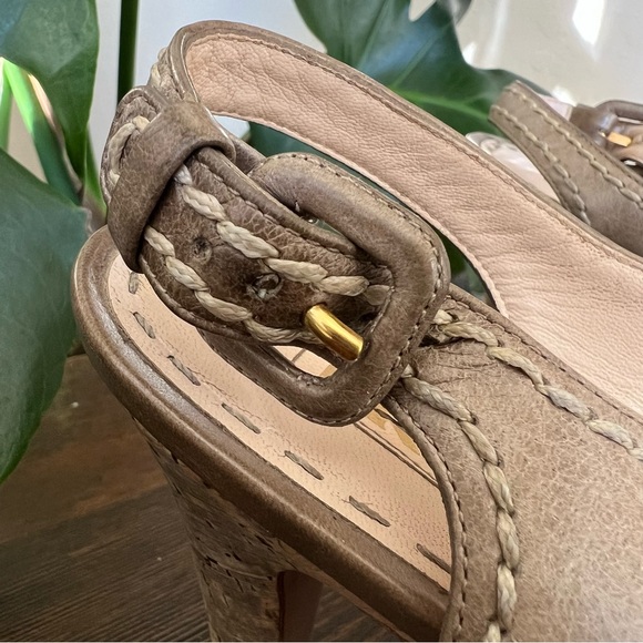 Prada Strapped Sage Green Leather Crock  Ankle Strap Platform Heels EU37.5 - Picture 6 of 14